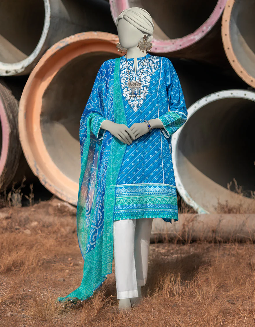 BLUE LAWN 2PC STITCHED | JLAWN-S-JDS-25-1001/S LEHRIA CHUNRI-01