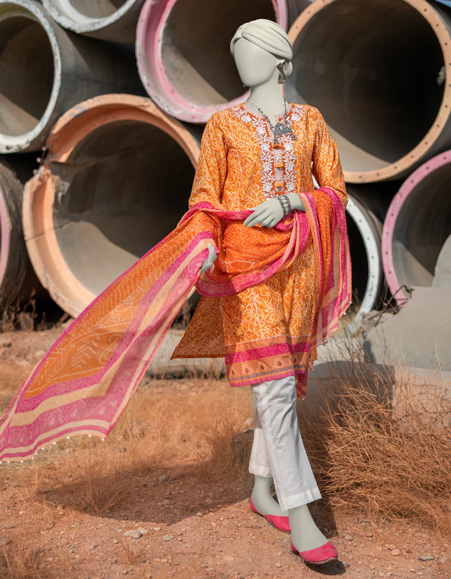 ORANGE LAWN 2PC STITCHED | JLAWN-S-JDS-25-1003/S LEHRIA CHUNRI-03