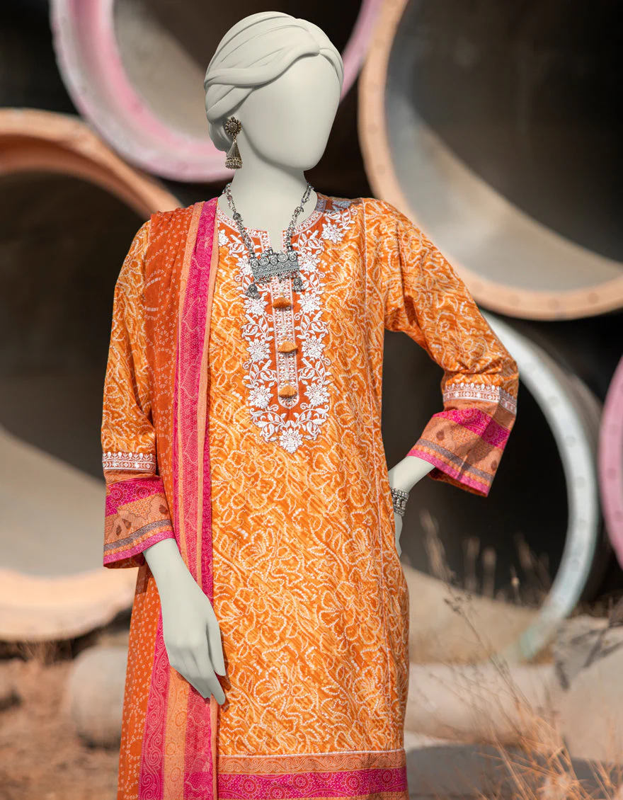 ORANGE LAWN 2PC STITCHED | JLAWN-S-JDS-25-1003/S LEHRIA CHUNRI-03 - Image 2