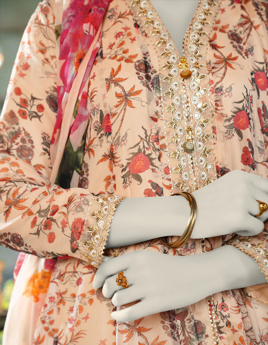 BEIGE CHIFFON 2PC STITCHED | JLAWN-S-JDS-25-1117/S RAJ HERITAGE-02 - Image 4