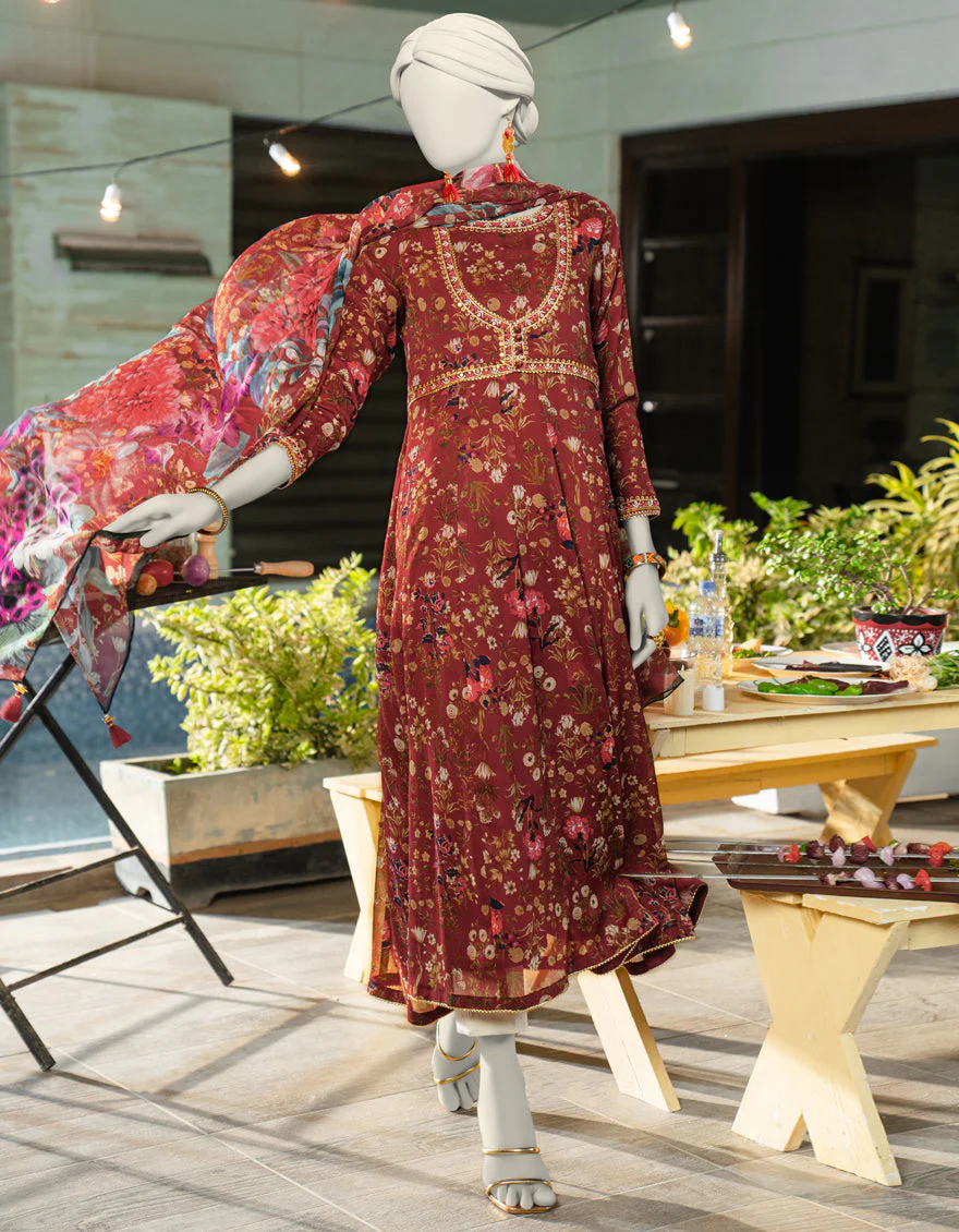 RED CHIFFON 2PC STITCHED | JLAWN-S-JDS-25-1119/S RAJ HERITAGE-04 - Image 3