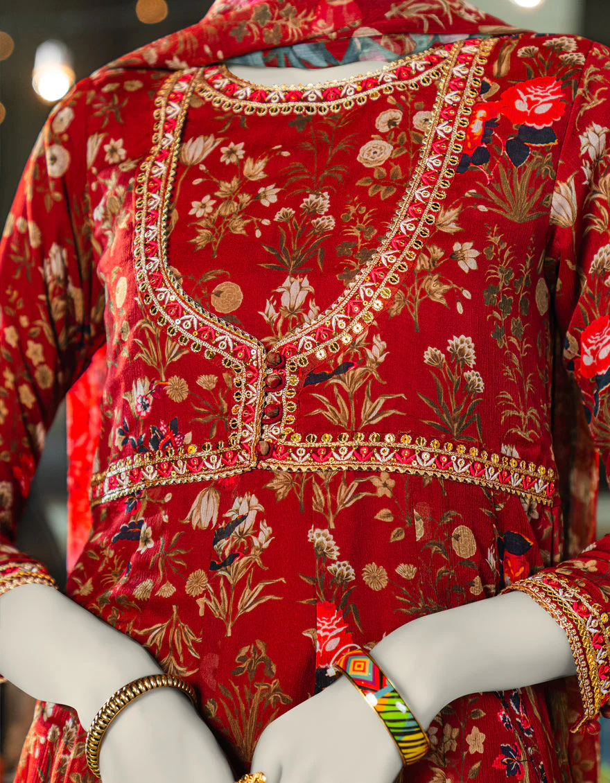 RED CHIFFON 2PC STITCHED | JLAWN-S-JDS-25-1119/S RAJ HERITAGE-04 - Image 4
