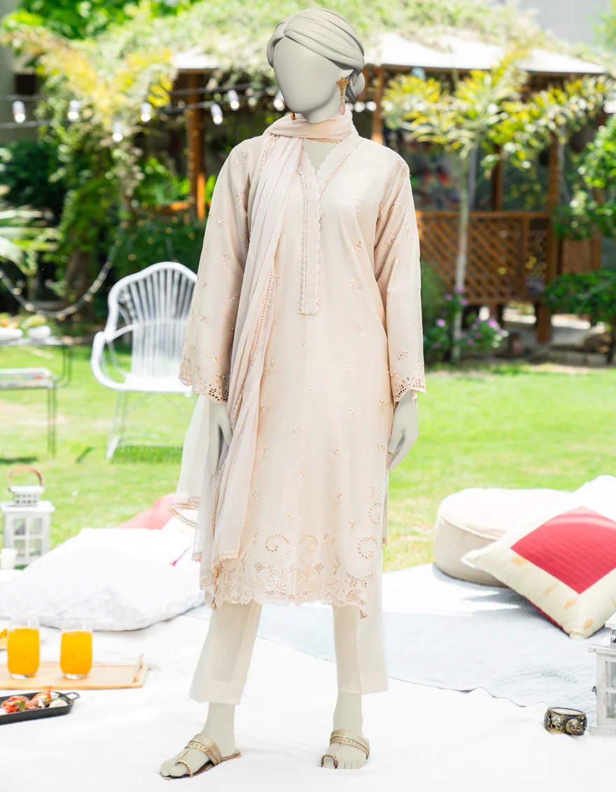 BEIGE DYED 2PC STITCHED | JLAWN-S-JDS-25-1122/S LACE & EYELET-03