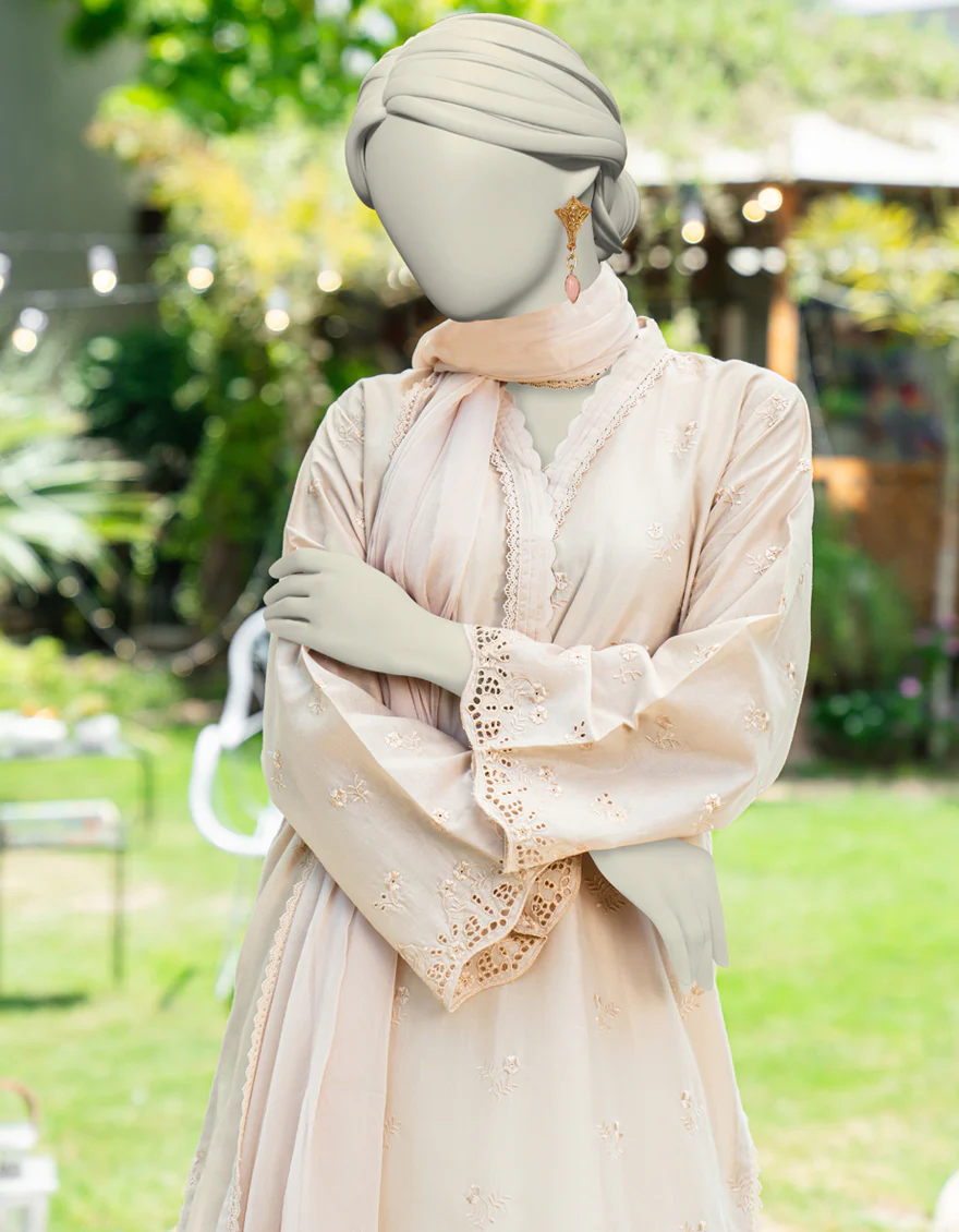 BEIGE DYED 2PC STITCHED | JLAWN-S-JDS-25-1122/S LACE & EYELET-03 - Image 2