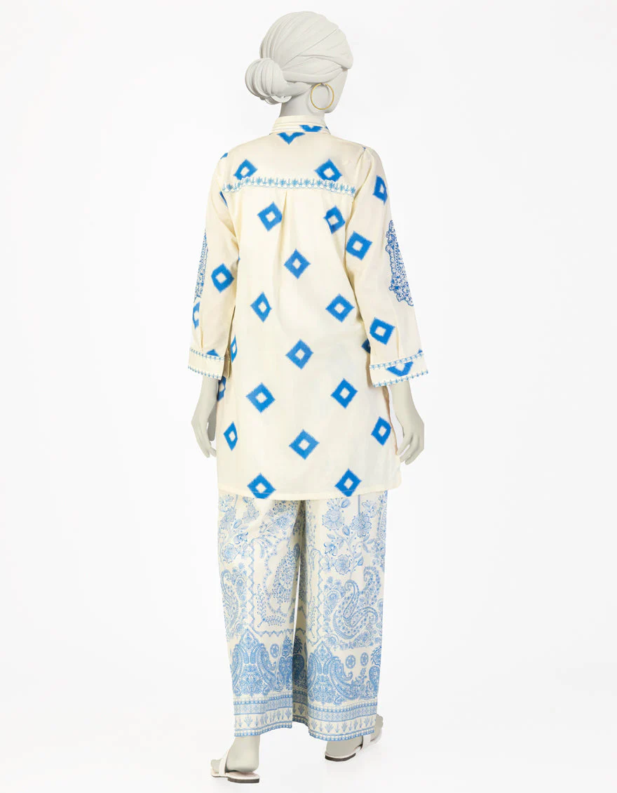 CREAM LAWN CO-ORD SET | JLAWN-S-JST-25-2057/S MODERN GEOMETRY-1 - Image 2