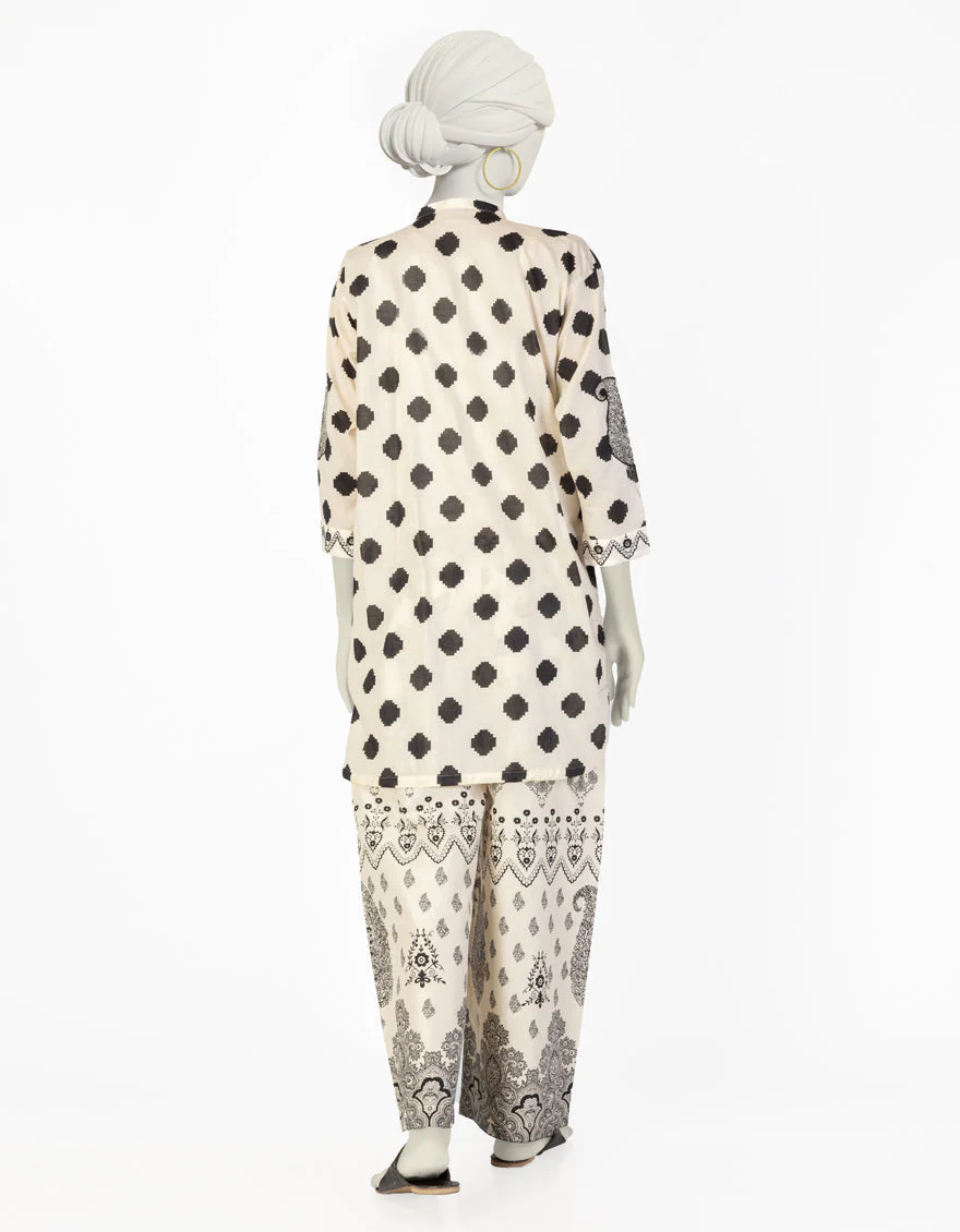 OFF WHITE LAWN CO-ORD SET | JLAWN-S-JST-25-2059/S MODERN GEOMETRY-3 - Image 2
