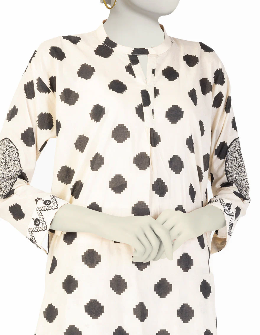 OFF WHITE LAWN CO-ORD SET | JLAWN-S-JST-25-2059/S MODERN GEOMETRY-3 - Image 3