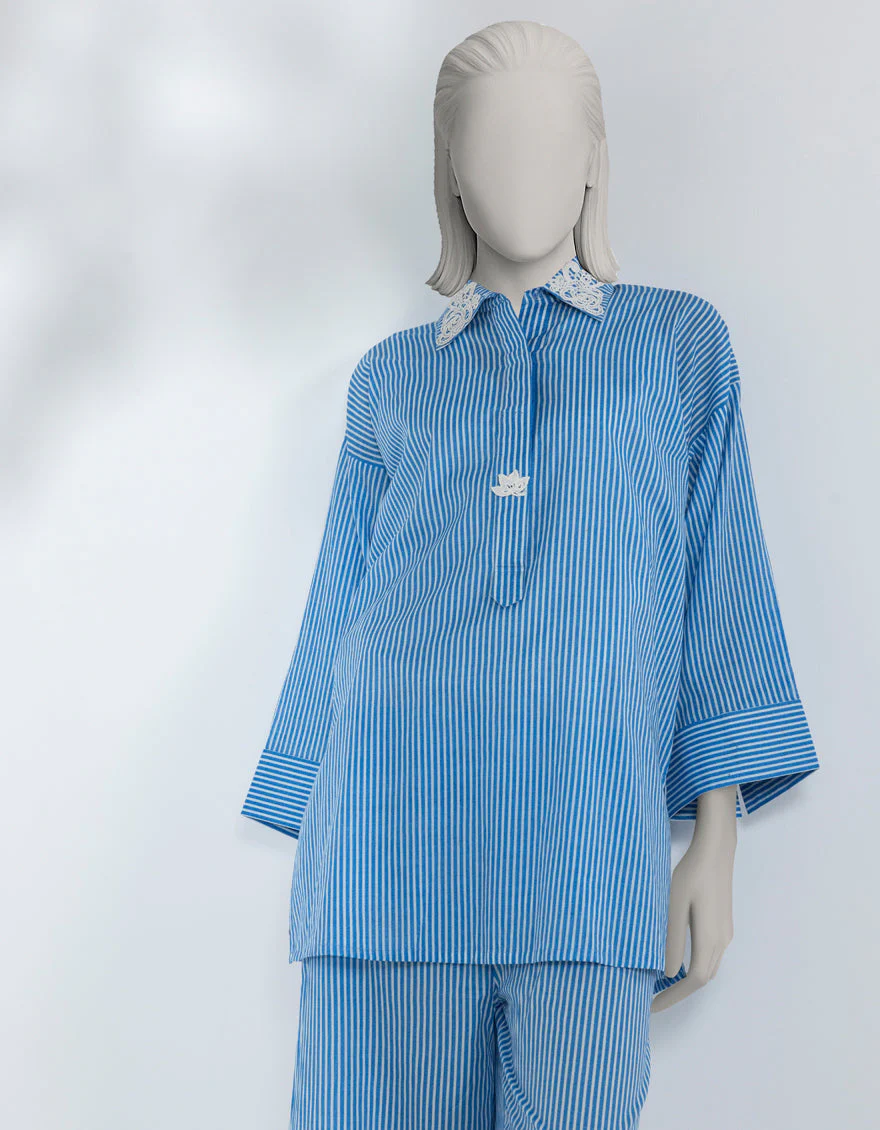 BLUE LAWN CO-ORD SET | JLAWN-S-JST-25-2147/S SOFT STRIPS-1 - Image 3