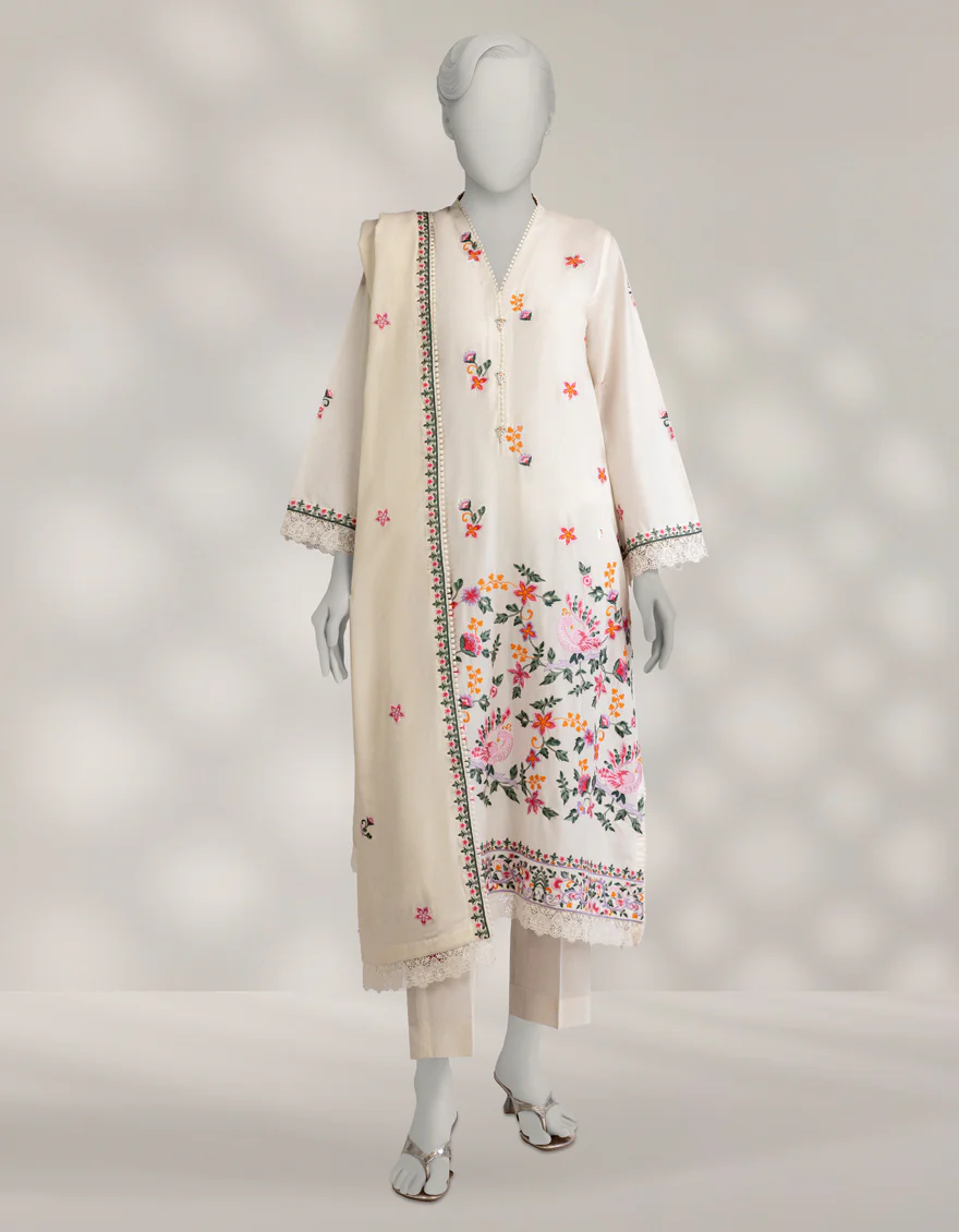OFF WHITE CAMBRIC 3PC UNSTITCHED | JLAWN-W-25-1026 LUXE-A-2