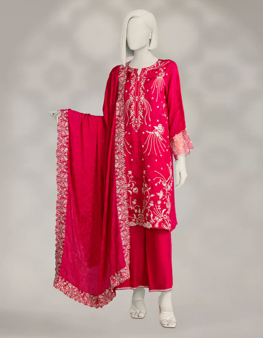 PINK RAW SILK 3PC UNSTITCHED | JLAWN-W-25-1034 RESHAMI-2