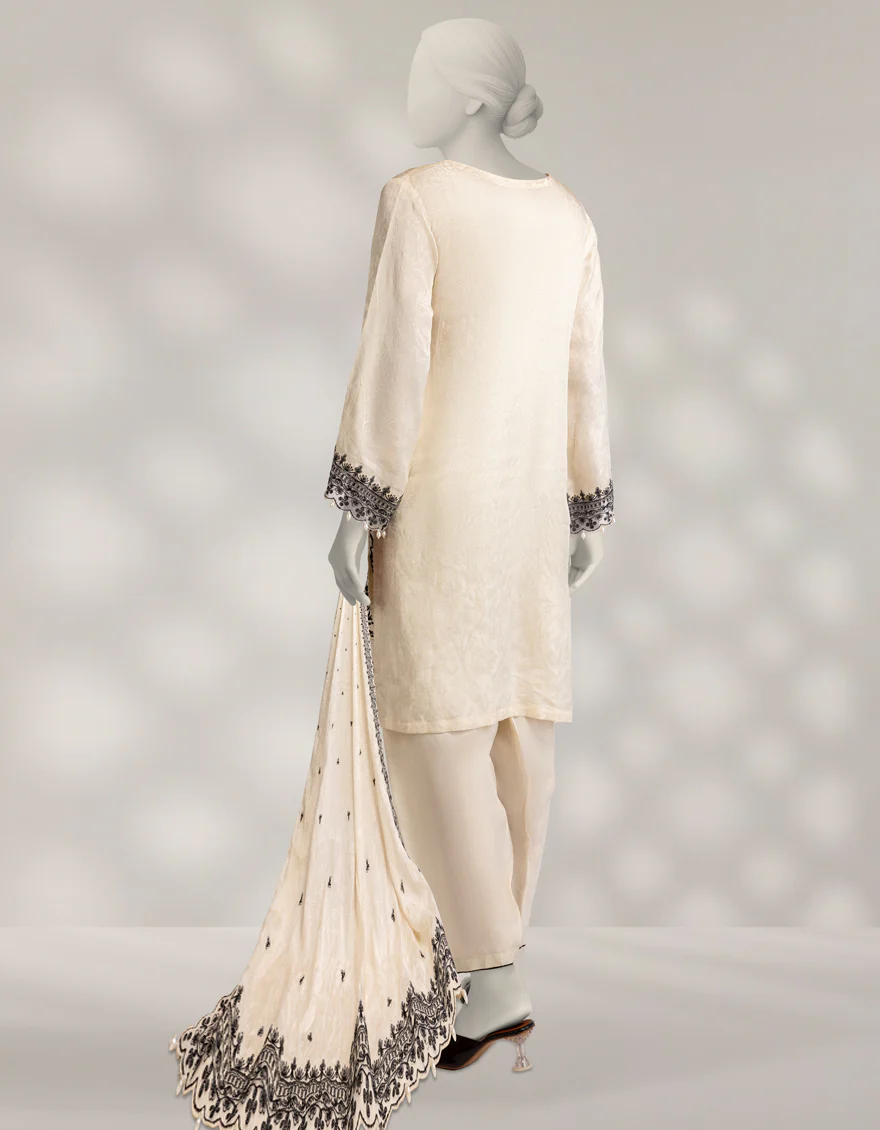 OFF WHITE RAW SILK 3PC UNSTITCHED | JLAWN-W-25-1035 RESHAMI-3 - Image 2