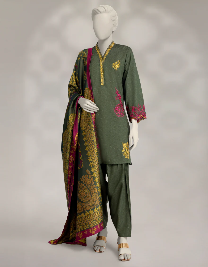 GREEN KARANDI 3PC STITCHED | JLAWN-W-25-328/S PERSIAN-04