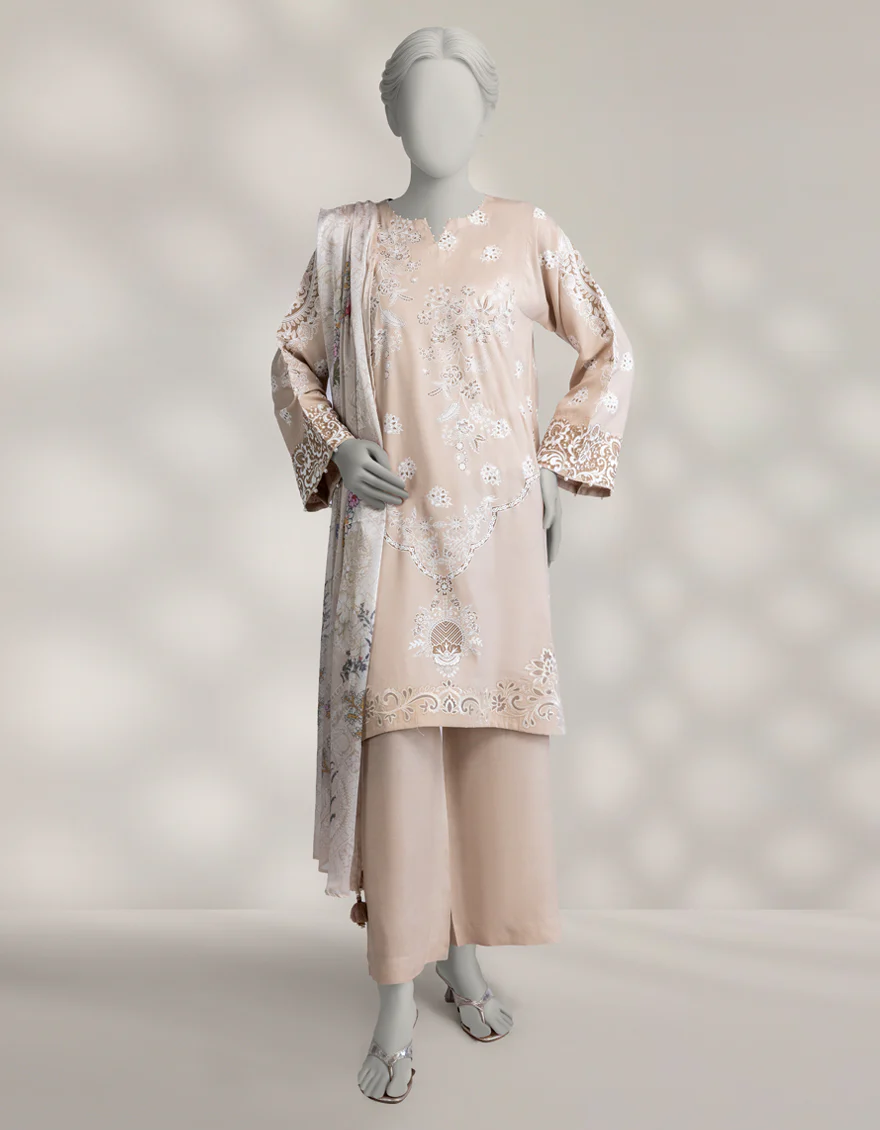 BEIGE MAPLE SILK 3PC STITCHED | JLAWN-W-25-329/S DAMASK-01