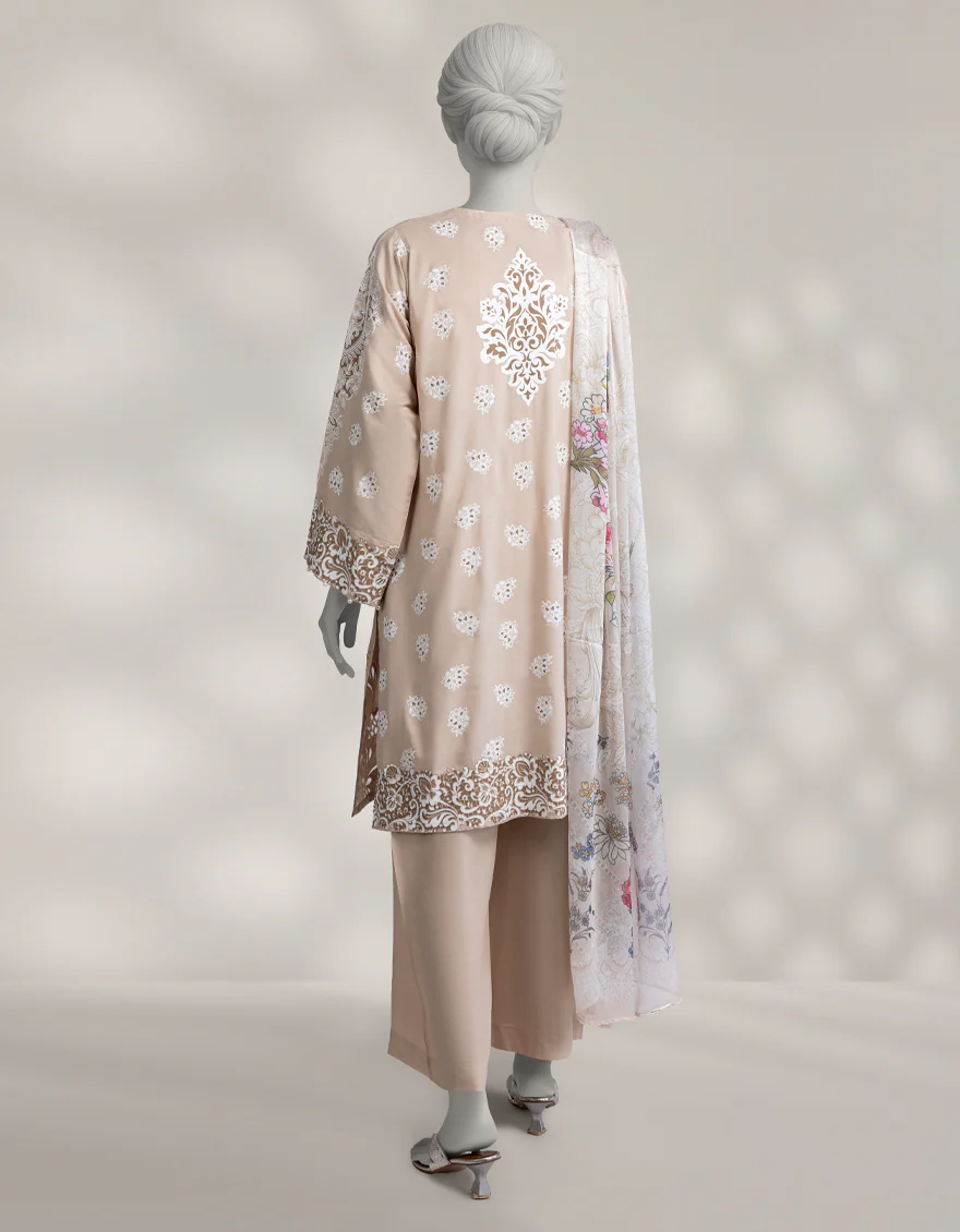 BEIGE MAPLE SILK 3PC STITCHED | JLAWN-W-25-329/S DAMASK-01 - Image 2