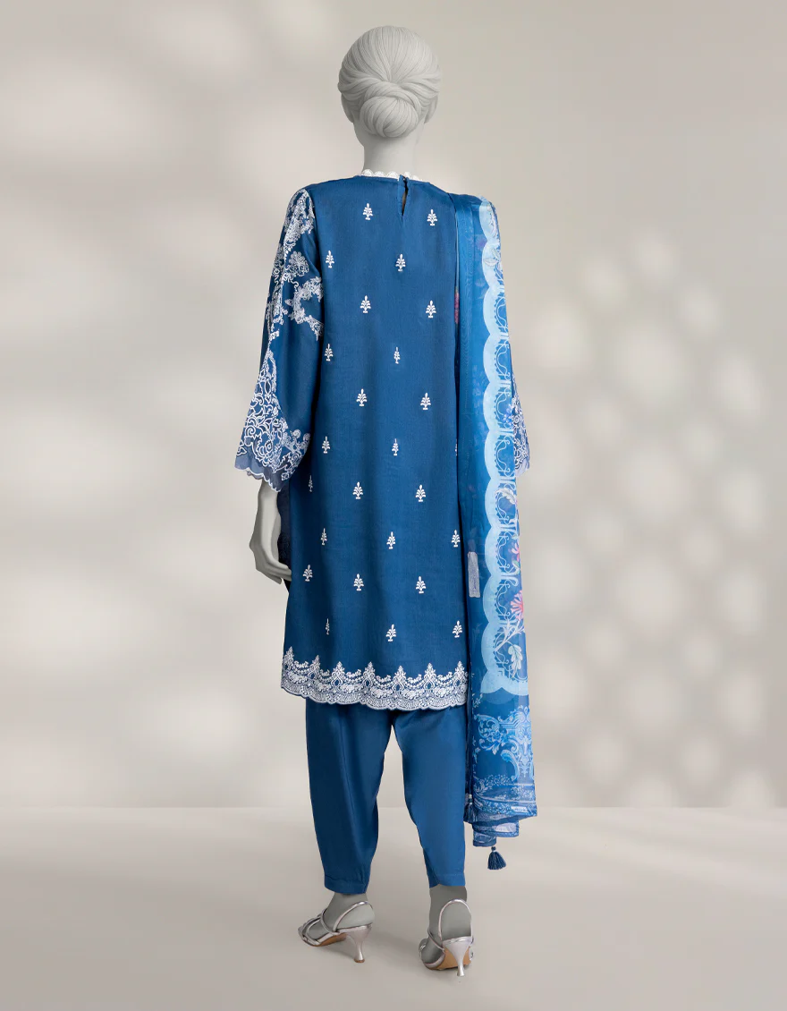 BLUE MAPLE SILK 3PC STITCHED | JLAWN-W-25-330/S DAMASK-02 - Image 2