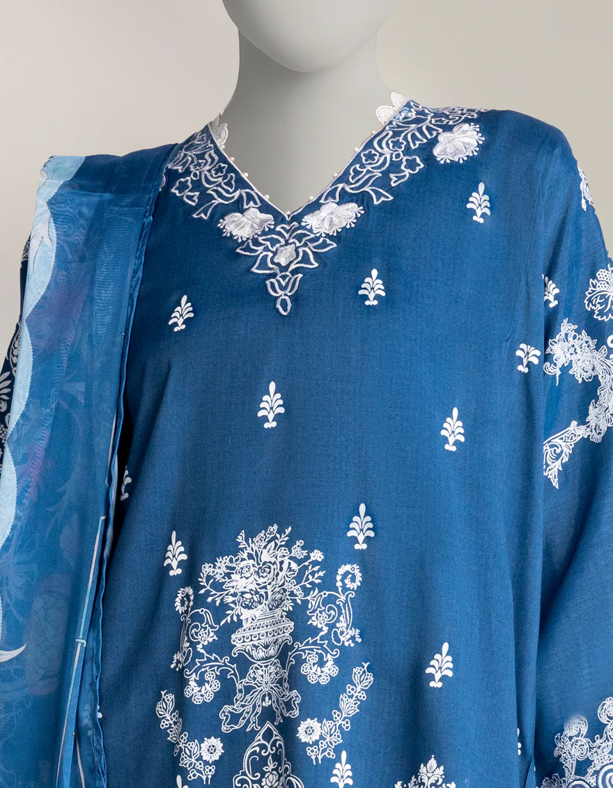 BLUE MAPLE SILK 3PC STITCHED | JLAWN-W-25-330/S DAMASK-02 - Image 3