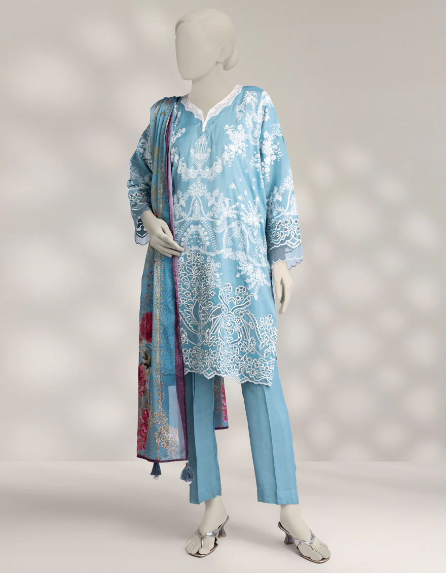GREEN MAPLE SILK 3PC STITCHED | JLAWN-W-25-331/S DAMASK-03