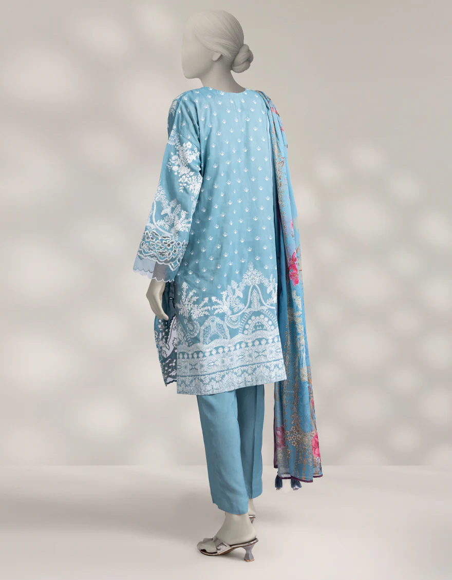 GREEN MAPLE SILK 3PC STITCHED | JLAWN-W-25-331/S DAMASK-03 - Image 2