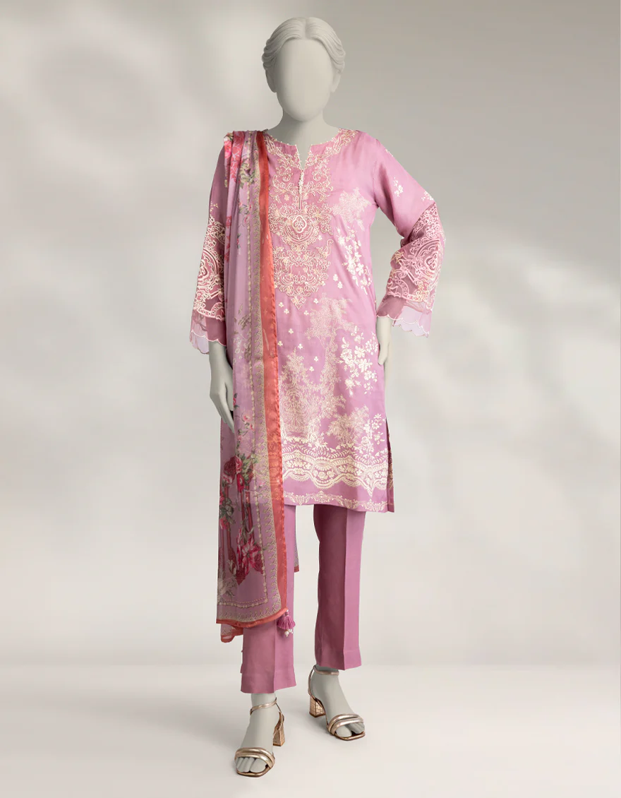 PINK MAPLE SILK 3PC STITCHED | JLAWN-W-25-332/S DAMASK-04
