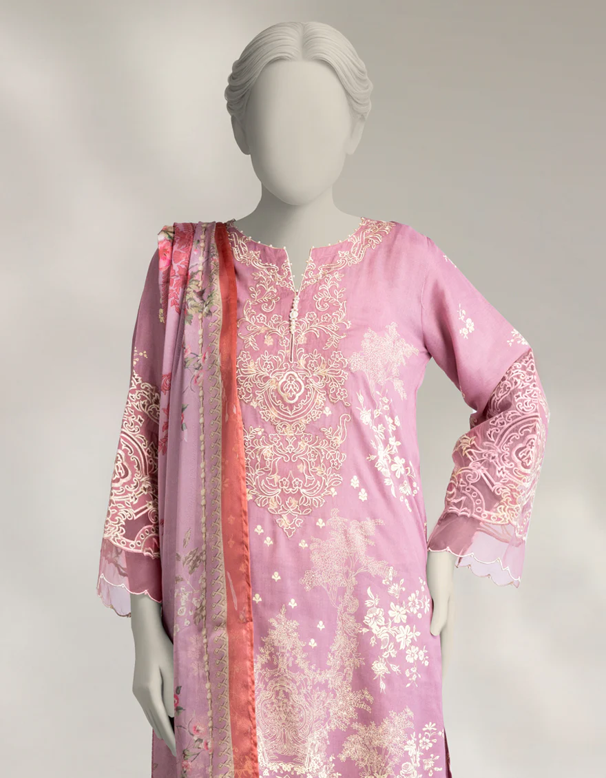 PINK MAPLE SILK 3PC STITCHED | JLAWN-W-25-332/S DAMASK-04 - Image 2