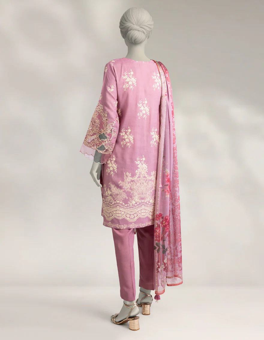 PINK MAPLE SILK 3PC STITCHED | JLAWN-W-25-332/S DAMASK-04 - Image 3