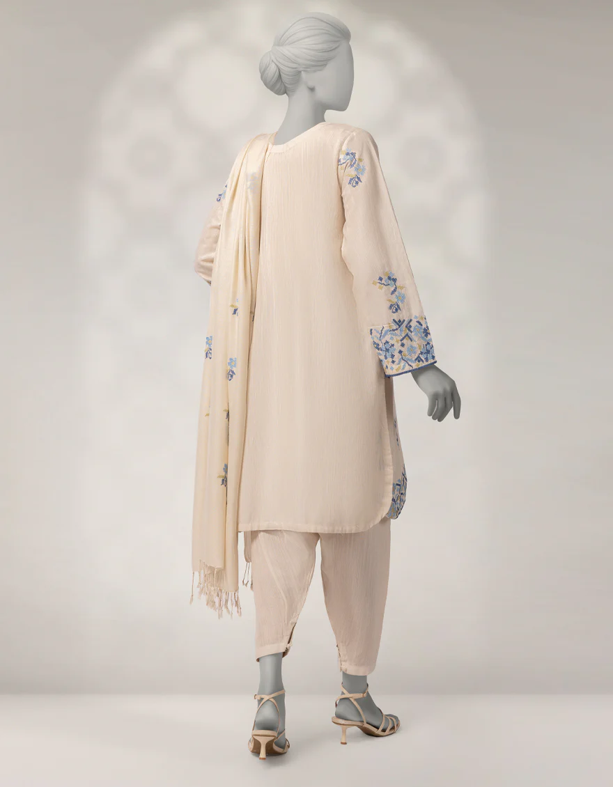 OFF WHITE KHADDAR 3PC STITCHED | JLAWN-W-25-333/S CROSS STICH-1 - Image 3