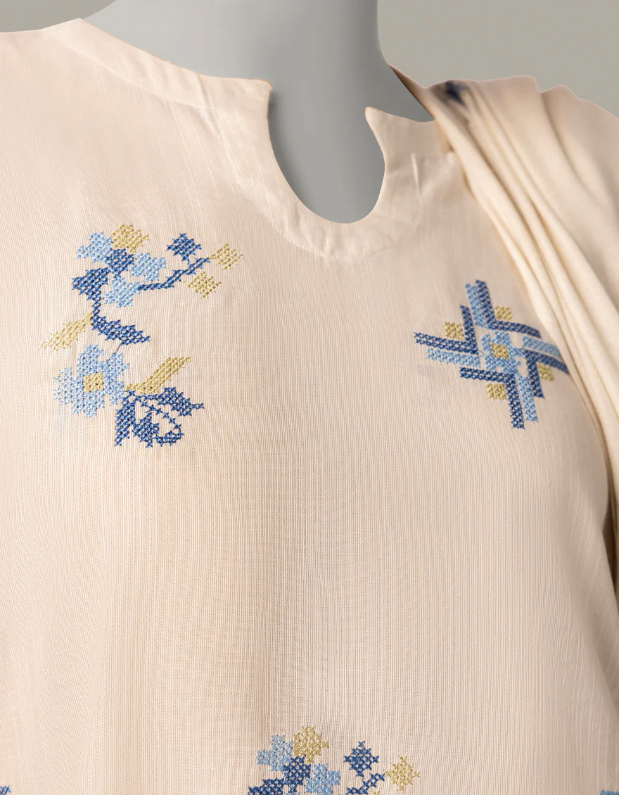 OFF WHITE KHADDAR 3PC STITCHED | JLAWN-W-25-333/S CROSS STICH-1 - Image 4