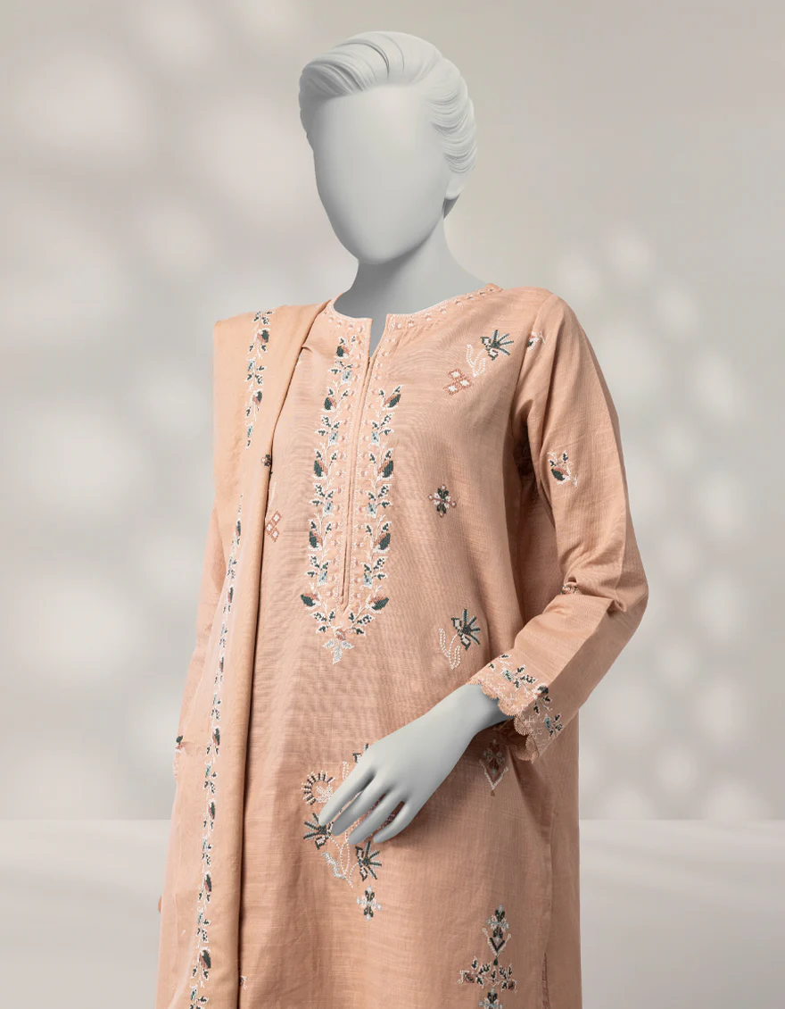 BEIGE KHADDAR 3PC STITCHED | JLAWN-W-25-335/S CROSS STICH-3 - Image 2