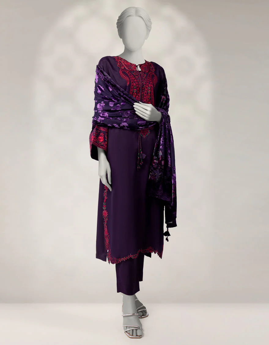 PURPLE MAPLE SILK 3PC STITCHED | JLAWN-W-25-339/S BOLD PALACHI-03