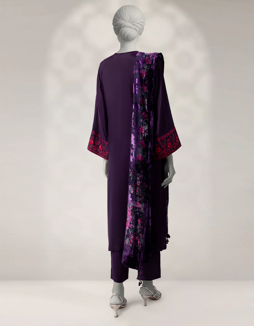 PURPLE MAPLE SILK 3PC STITCHED | JLAWN-W-25-339/S BOLD PALACHI-03 - Image 3