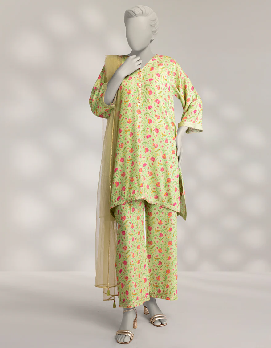 GREEN LINEN 3PC STITCHED | JLAWN-W-25-347/S CLASSIC-3
