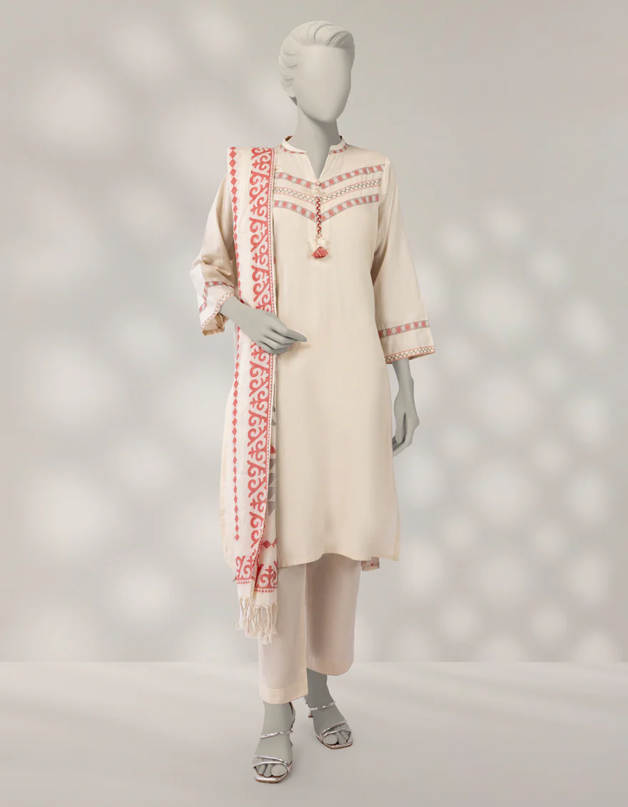 CREAM JACQUARD 3PC STITCHED | JLAWN-W-25-354/S RALLI-05