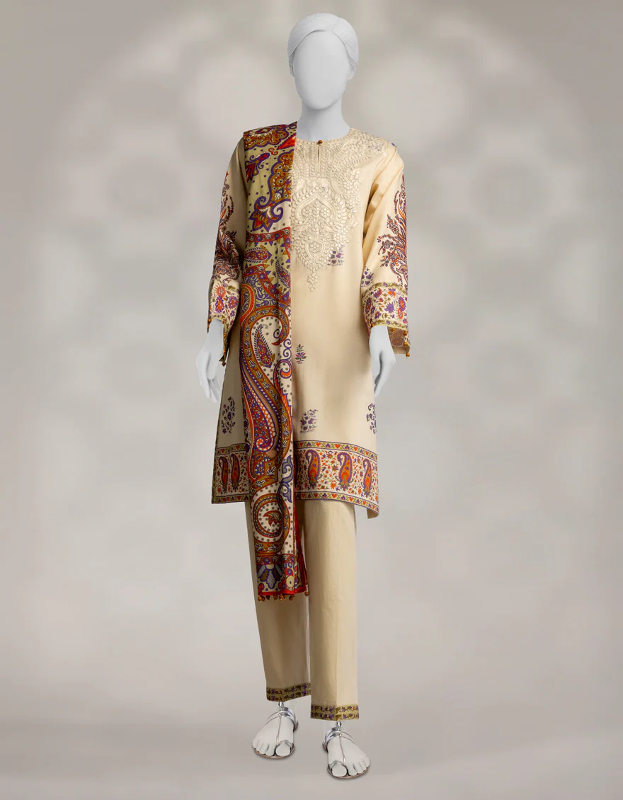 OFF WHITE PASHMINA 3PC UNSTITCHED | JLAWN-W-25-3602 KANI PASHMINA-4