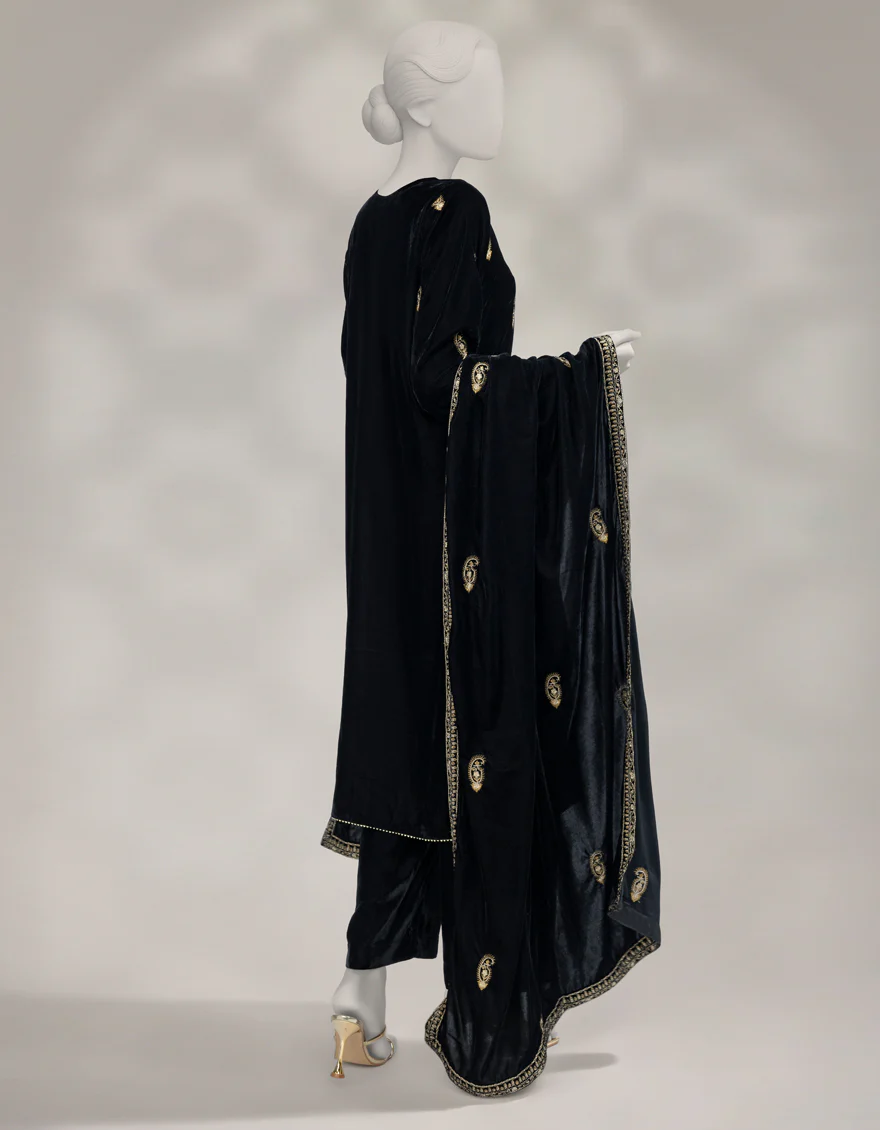 BLACK VELVET 3PC UNSTITCHED | JLAWN-W-25-3623 LUXE-C-1 - Image 2