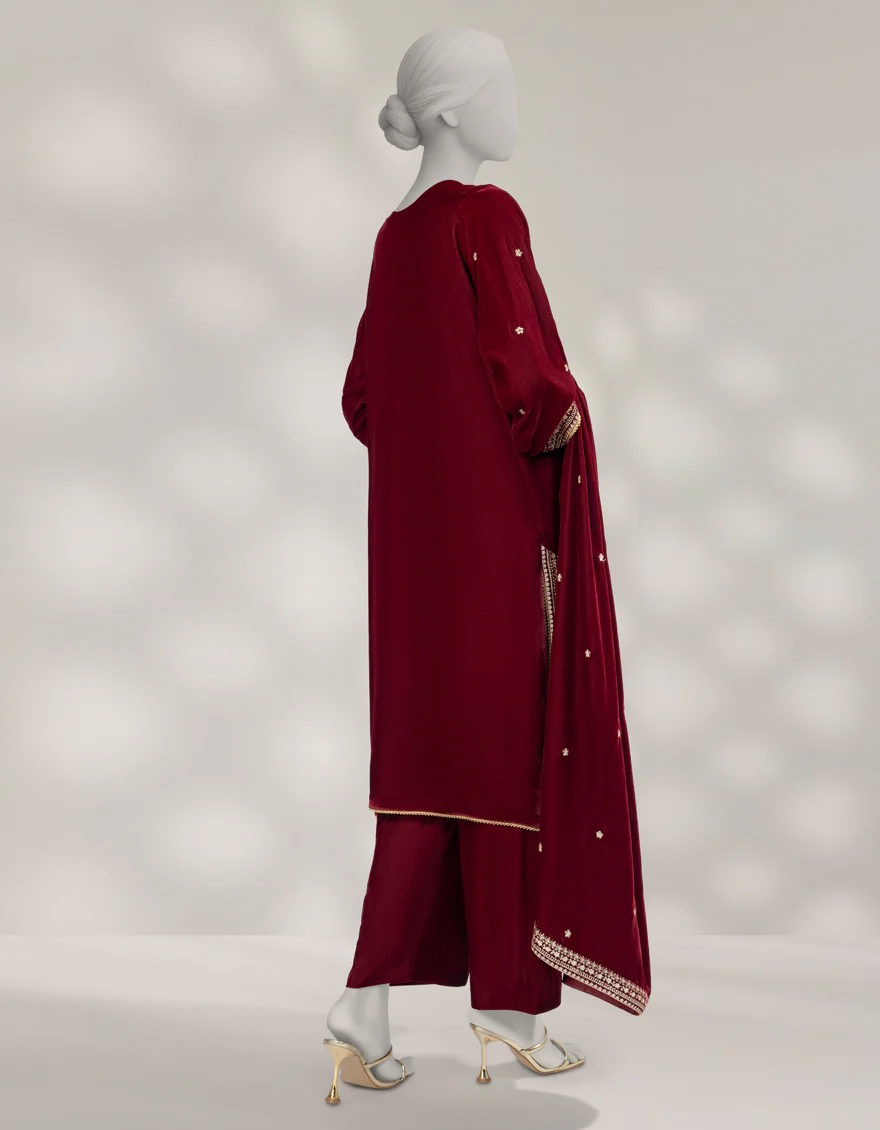 MAROON VELVET 3PC UNSTITCHED | JLAWN-W-25-3624 LUXE-C-2 - Image 2