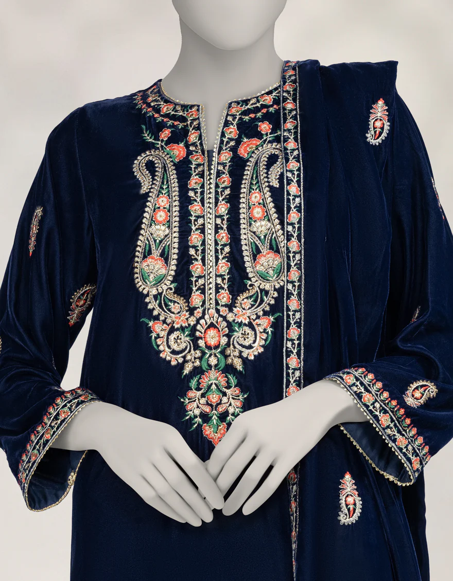 BLUE VELVET 3PC UNSTITCHED | JLAWN-W-25-3625 LUXE-C-3 - Image 3