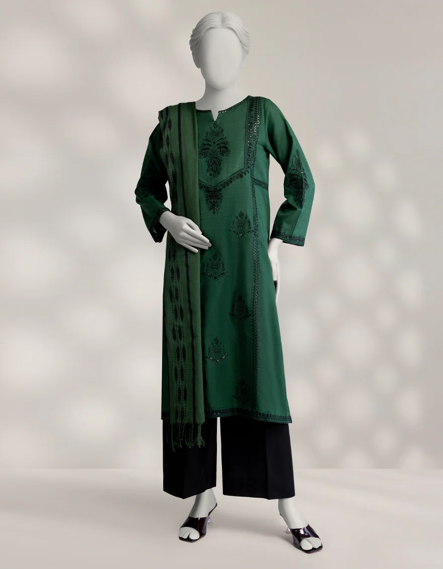 GREEN KHADDAR 2PC STITCHED | JLAWN-W-JDS-25-1177/S SEQUINS-2