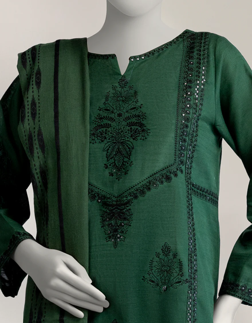 GREEN KHADDAR 2PC STITCHED | JLAWN-W-JDS-25-1177/S SEQUINS-2 - Image 3