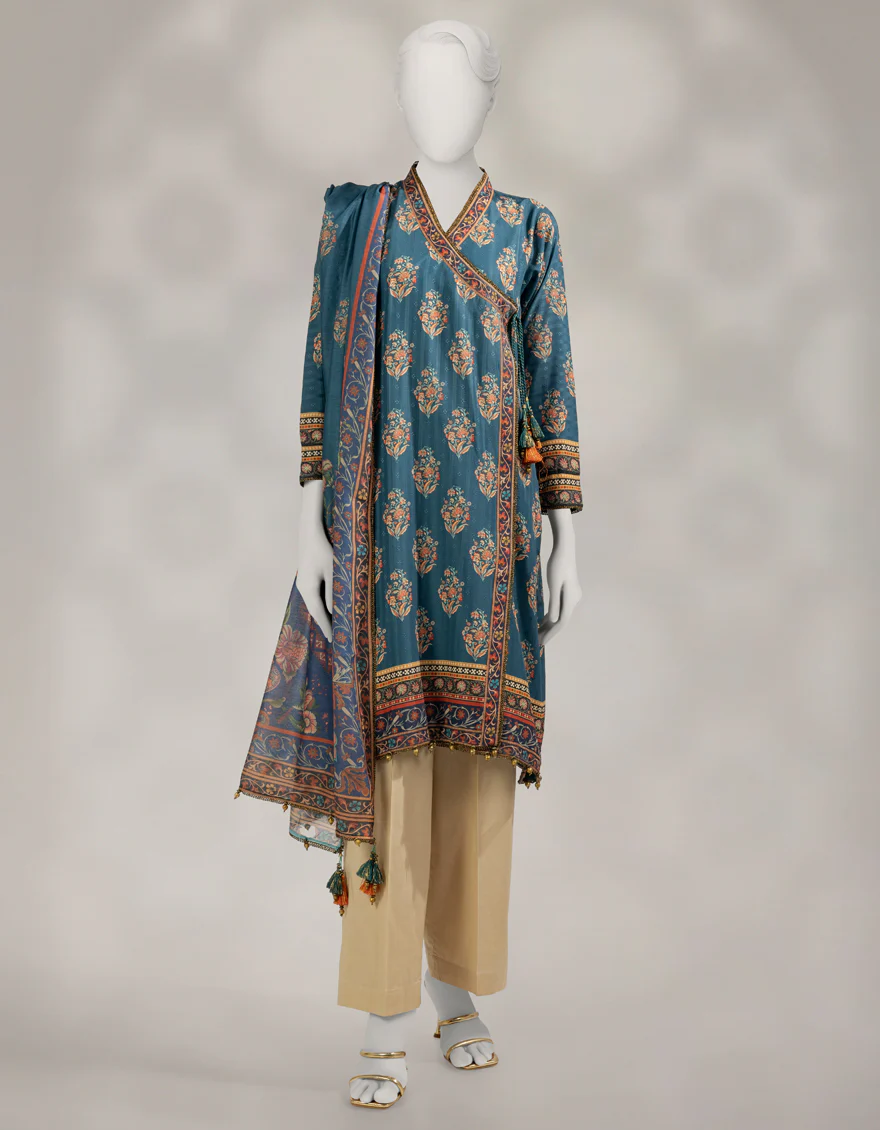 TEAL DOBBY 2PC UNSTITCHED | JLAWN-W-JDS-25-1197 FLORAL ART-3