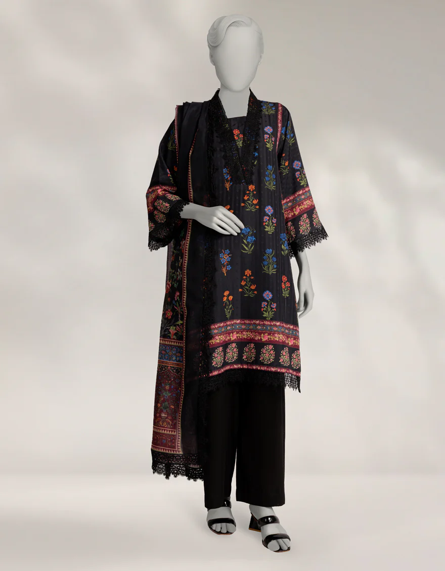 BLACK DOBBY 2PC UNSTITCHED | JLAWN-W-JDS-25-1198 FLORAL ART-4