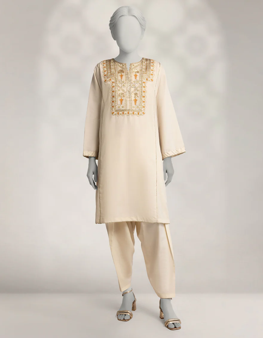 OFF WHITE RAW SILK 2PC STITCHED | JLAWN-W-JST-25-2324/S GOTTA-02