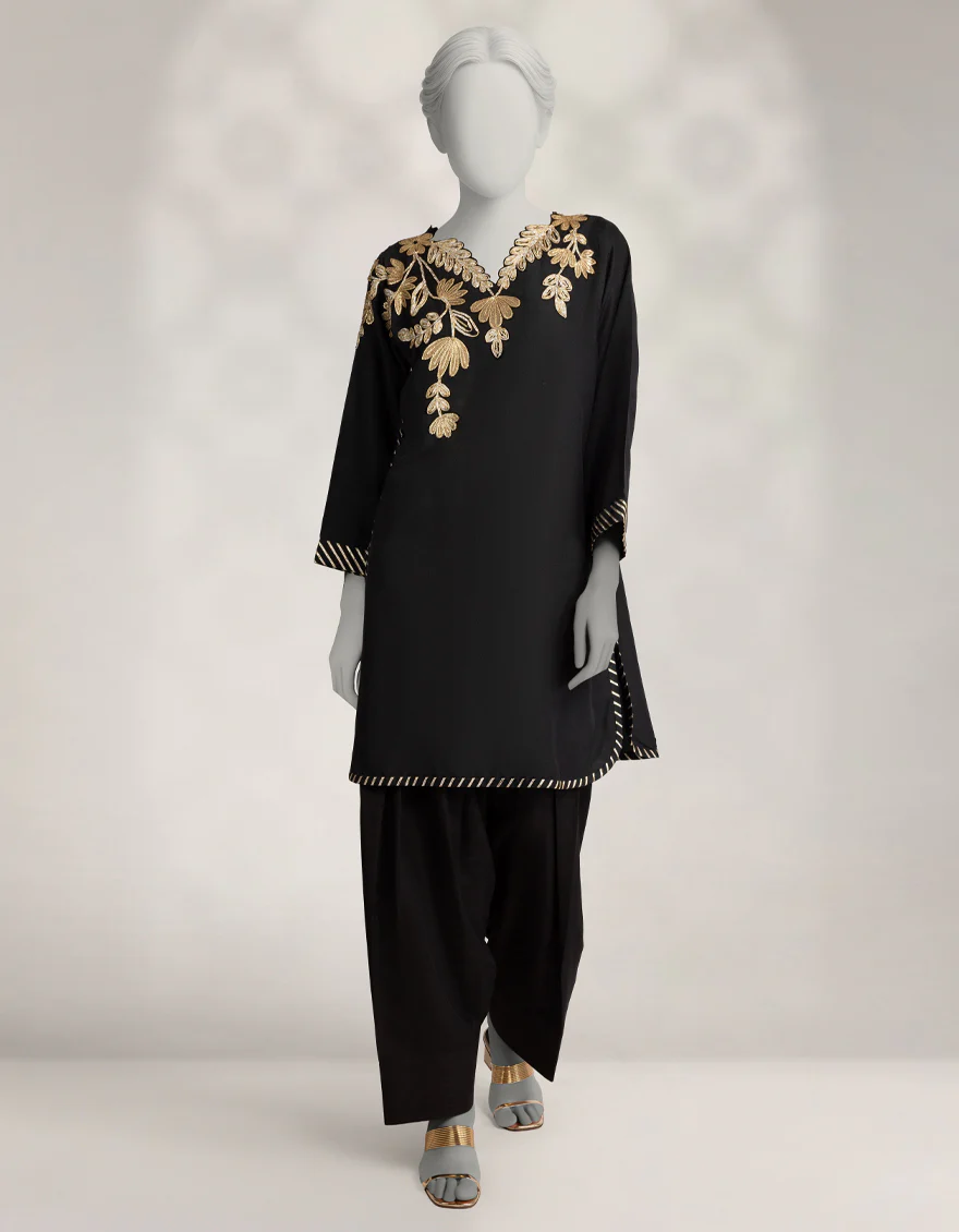 BLACK RAW SILK 2PC STITCHED | JLAWN-W-JST-25-2325/S GOTTA-03