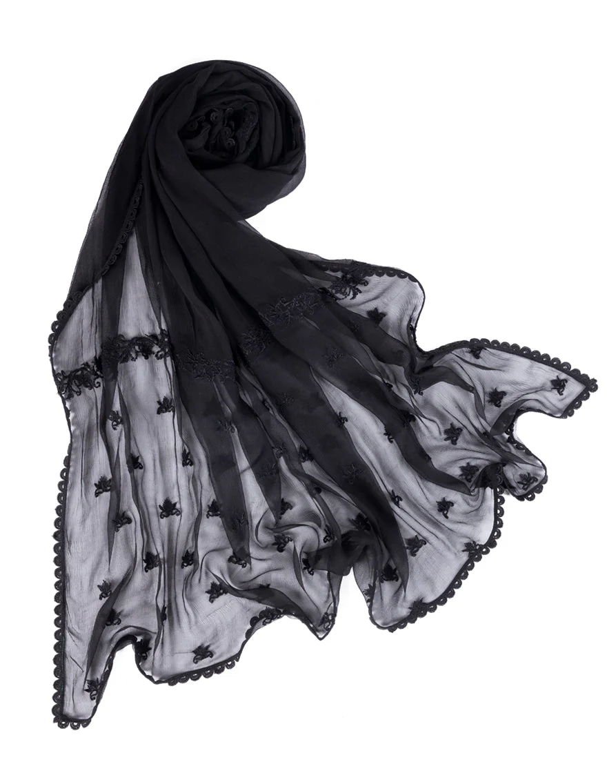BLACK IMPURE CHIFFON DUPATTA | JLDP-S-25-2618 FB/EMB-03