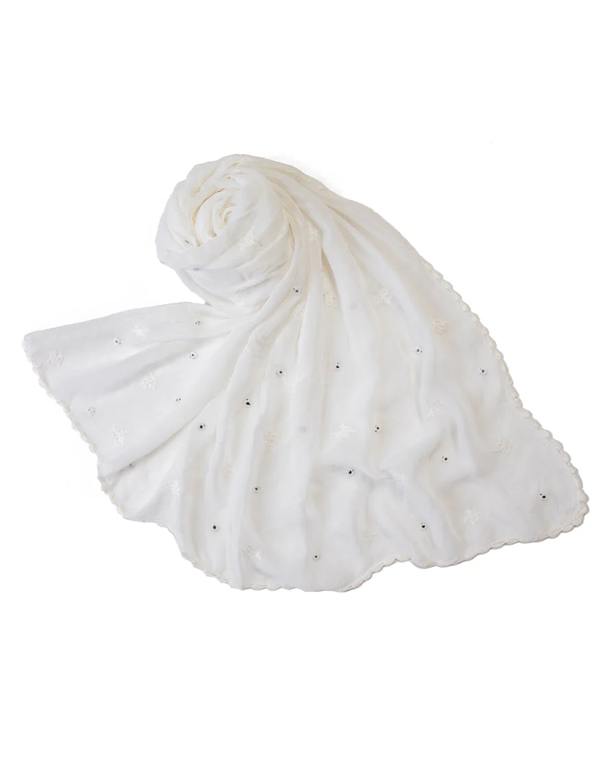 WHITE IMPURE CHIFFON DUPATTA | JLDP-S-25-2639 FB/EMB-05