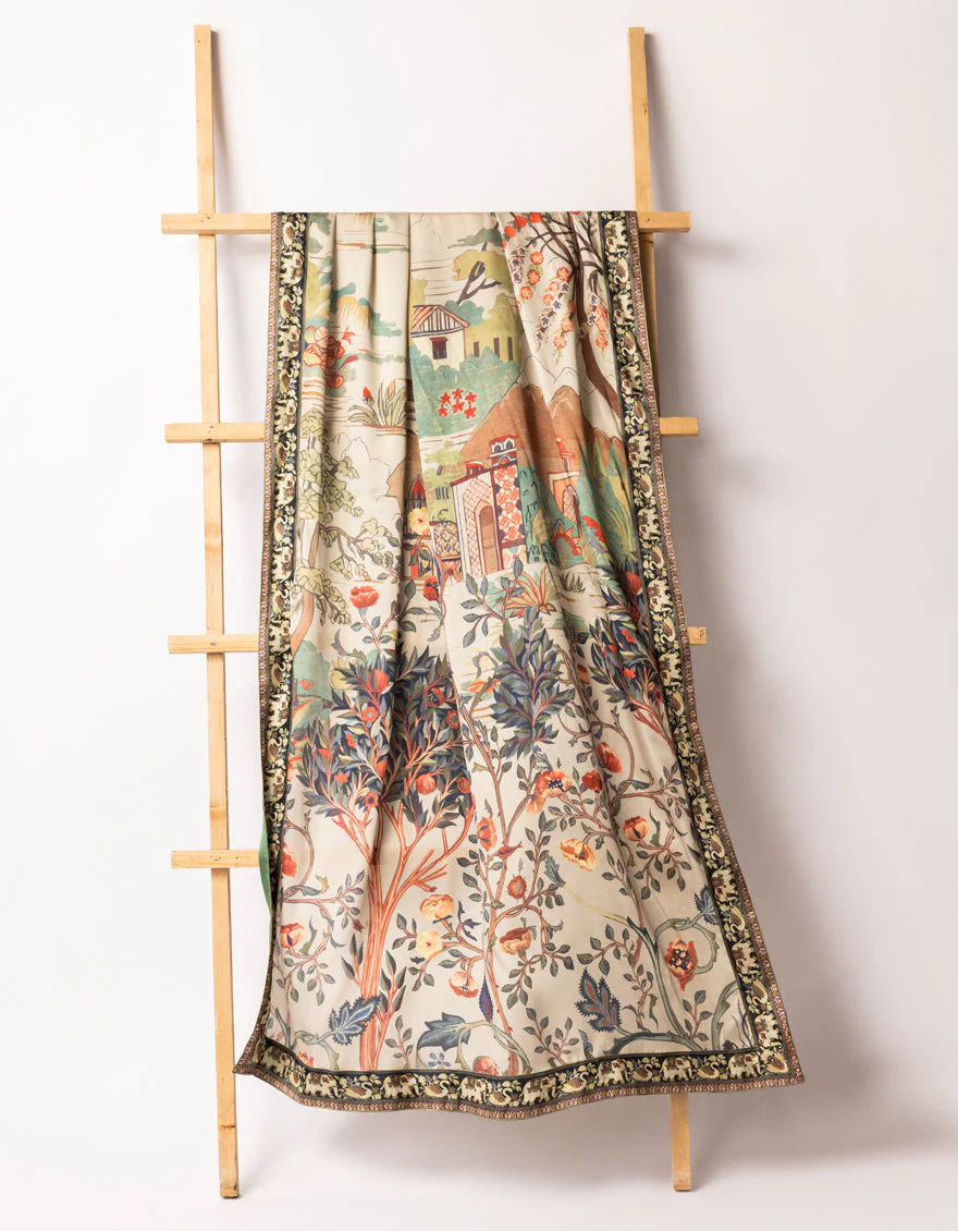 GREEN IMPURE SILK SHAWL | JSH-JSHW-25-4909 FB/SHIKAARGAH-01
