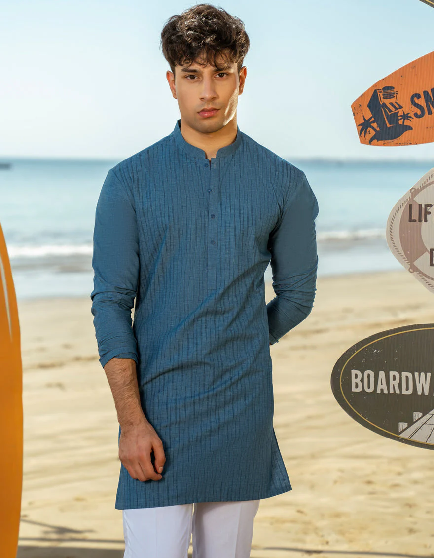 BLUE BLENDED KURTA | JTK-A-34976/S25/JJ9349-CL - Image 2