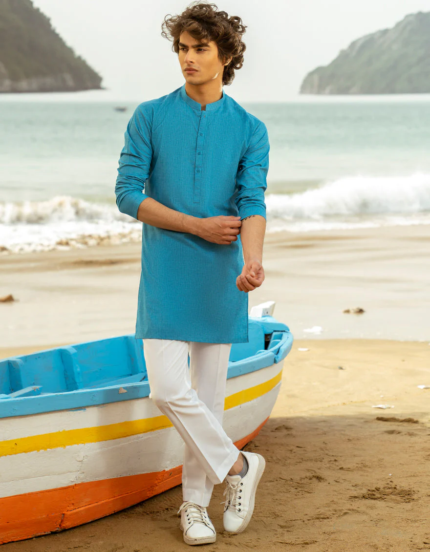 TURQUOISE BLUE BLENDED KURTA | JTK-A-34978/S25/JJ9349-CL