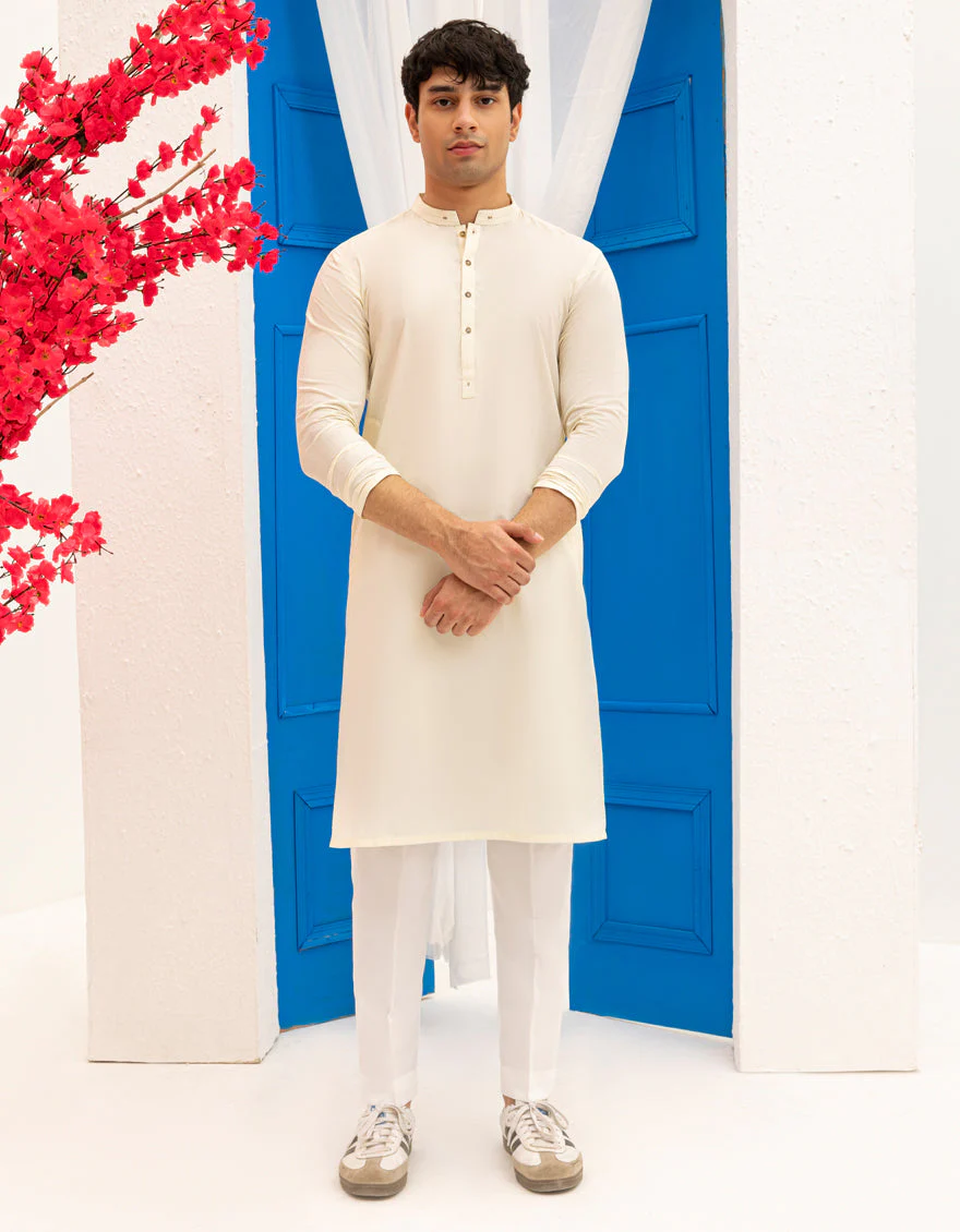 CREAM BLENDED KURTA | JTK-A-46534/S25/JJ9349-CL