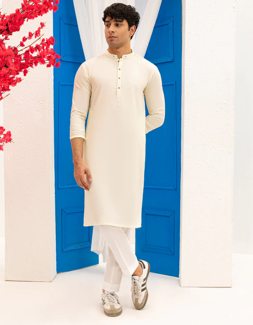 CREAM BLENDED KURTA | JTK-A-46534/S25/JJ9349-CL - Image 3