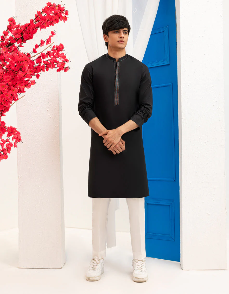 BLACK COTTON KURTA | JTK-A-46593/S25/JJ9777-SF